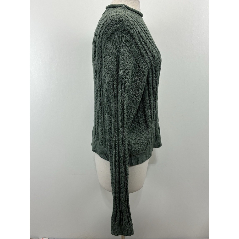 J Crew Cableknit Roll Neck Sweater Women's L Green Fisherman Coastal Grandma - Picture 4 of 7